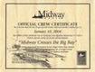 Certificate for riding USS Midway across San Diego Bay